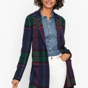 TALBOTS WEEKEND PLAID MERINO SWEATER JACKET SIZE XL